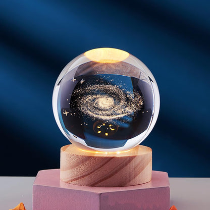 USB Powered 3D Laser Etched Milky Way Galaxy Paperweight Night Light in Glass Sphere