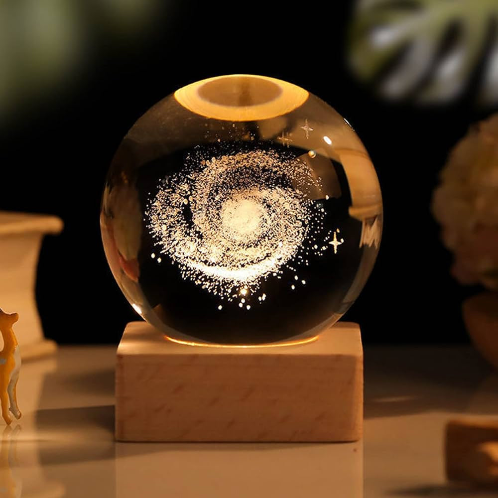 USB Powered 3D Laser Etched Milky Way Galaxy Paperweight Night Light in Glass Sphere