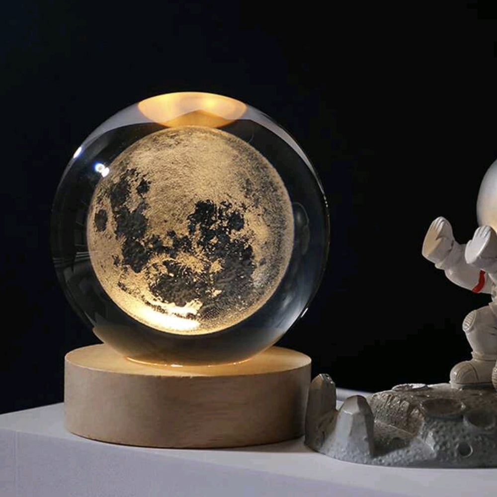 USB Powered 3D Laser Etched Moon Paperweight Night Light in Glass Sphere