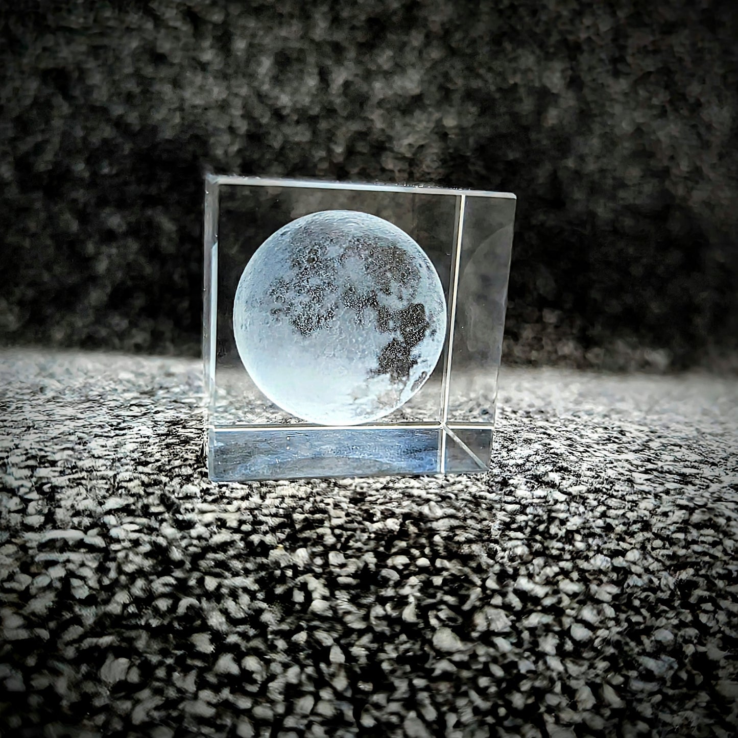 3D Etched Moon Paperweight in Glass Cube