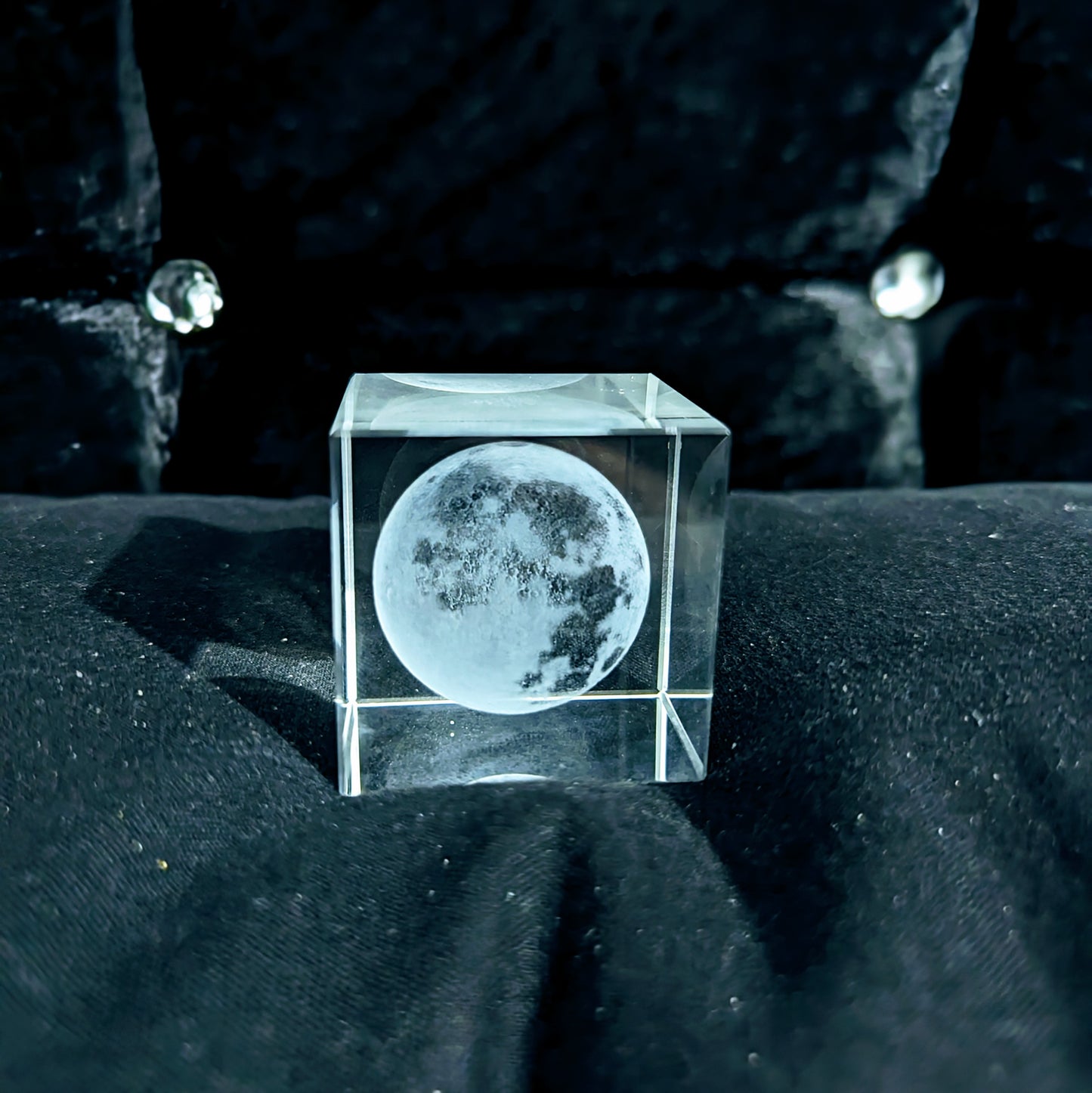 3D Etched Moon Paperweight in Glass Cube