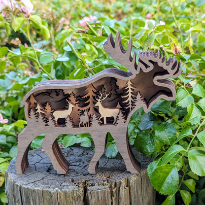 Wooden Deer Artistic Display Décor Sculpture