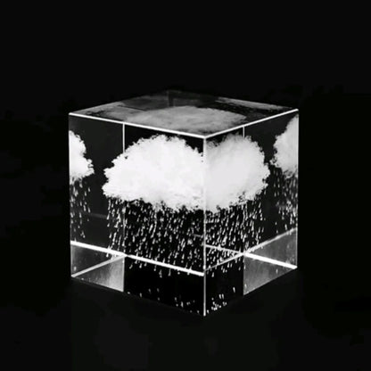 3D Etched Rainy Cloud Paperweight in Glass Cube