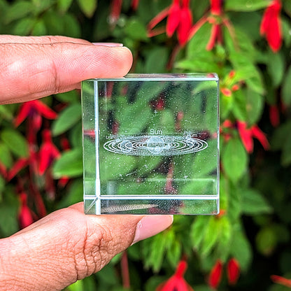 3D Etched Solar System Paperweight in Glass Cube