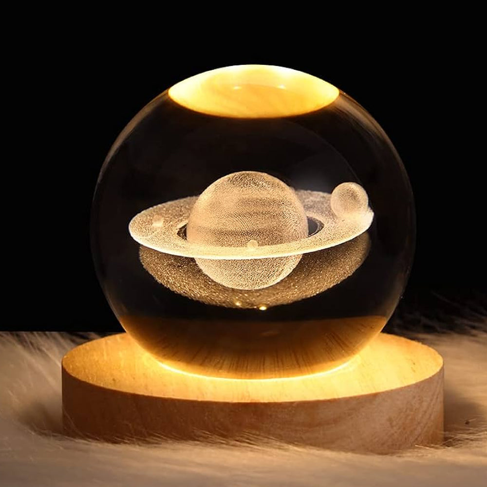 USB Powered 3D Laser Etched Saturn Paperweight Night Light in Glass Sphere