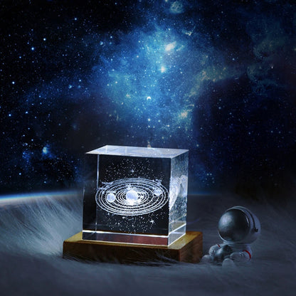 3D Etched Solar System Paperweight in Glass Cube