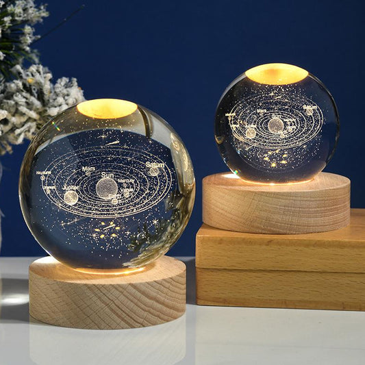 USB Powered 3D Laser Etched Solar System Paperweight Night Light in Glass Sphere