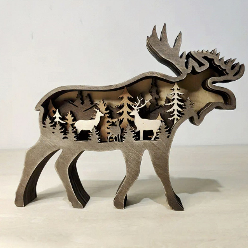 Wooden Deer Artistic Display Décor Sculpture