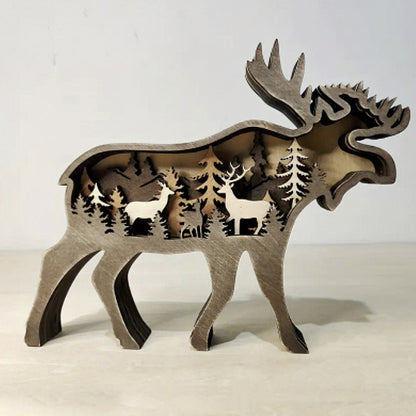 Wooden Deer Artistic Display Décor Sculpture