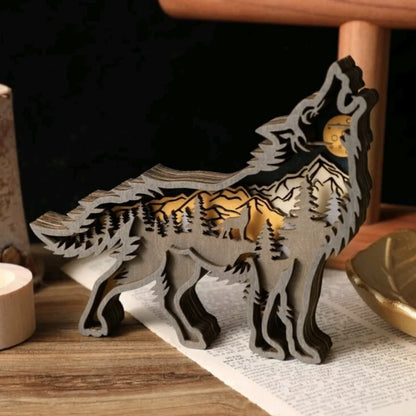 Wooden Wolf Artistic Display Décor Sculpture